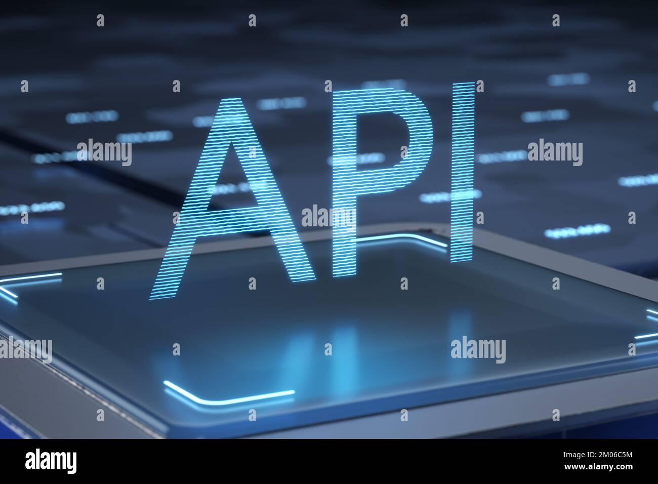 API halographic inscription on an abstract technological processor ...