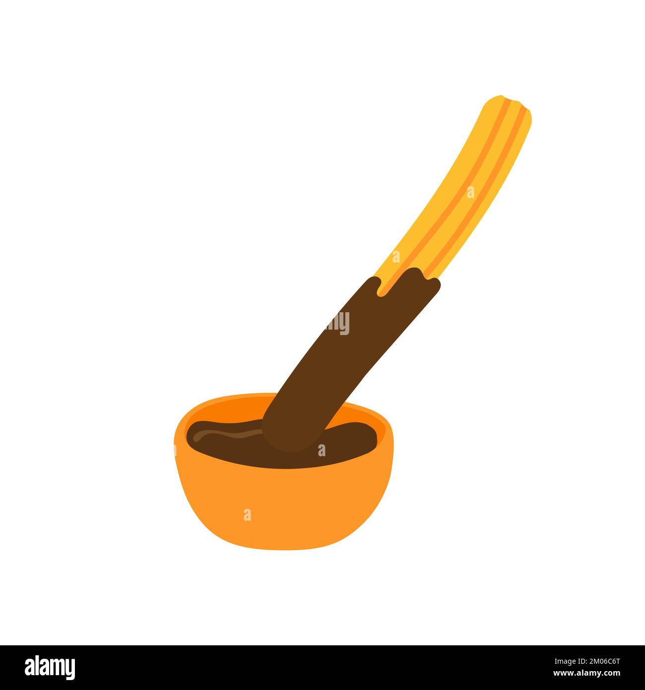 Sweet homemade churros with chocolate dipping sauce. Delicious Mexican snack. Flat vector design for cafe menu or poster. Stock Vector