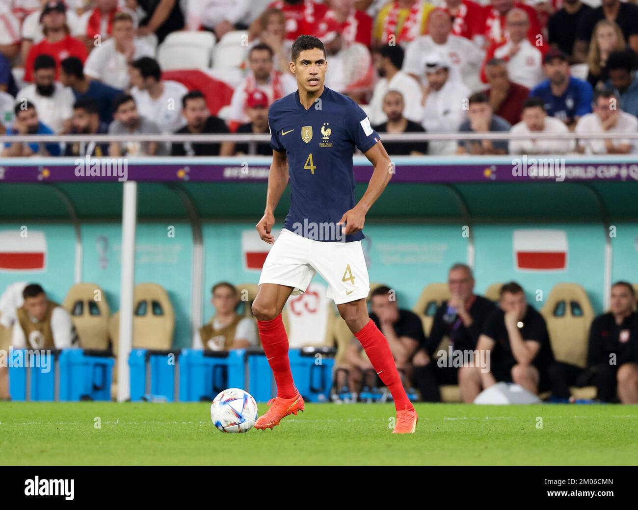 Raphael Varane of France during the FIFA World Cup 2022, Round of 16 football match between France and Poland on December 4, 2022 at Al Thumama Stadium in Doha, Qatar - Photo Jean Catuffe / DPPI Stock Photo