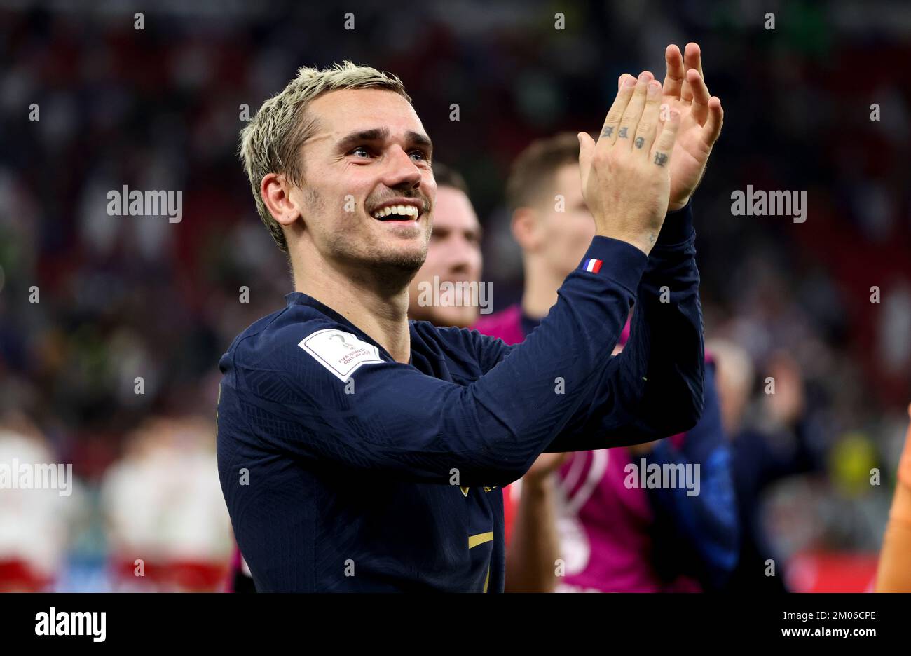 Antoine Griezmann of France celebrates the victory following the FIFA World Cup 2022, Round of 16 football match between France and Poland on December 4, 2022 at Al Thumama Stadium in Doha, Qatar - Photo Jean Catuffe / DPPI Stock Photo