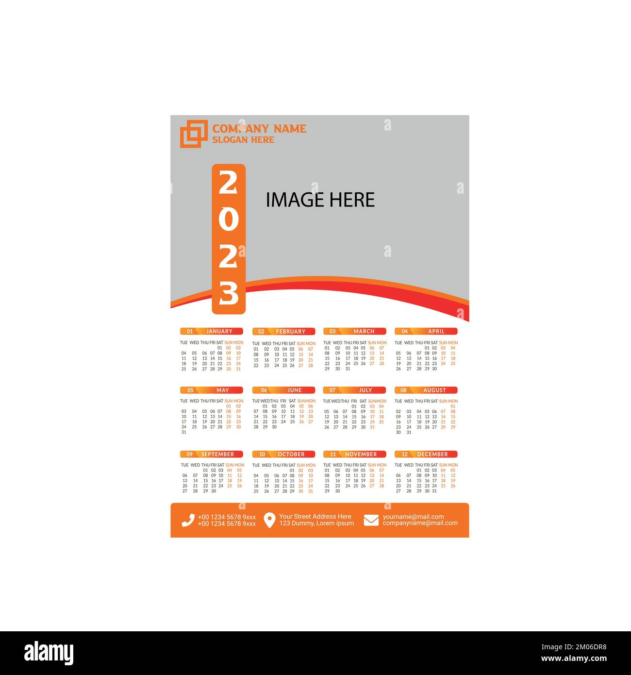 Calendar design for 2023 with two color CMYK print ready and fully Calendar design for 2023 with two color CMYK print ready and fully