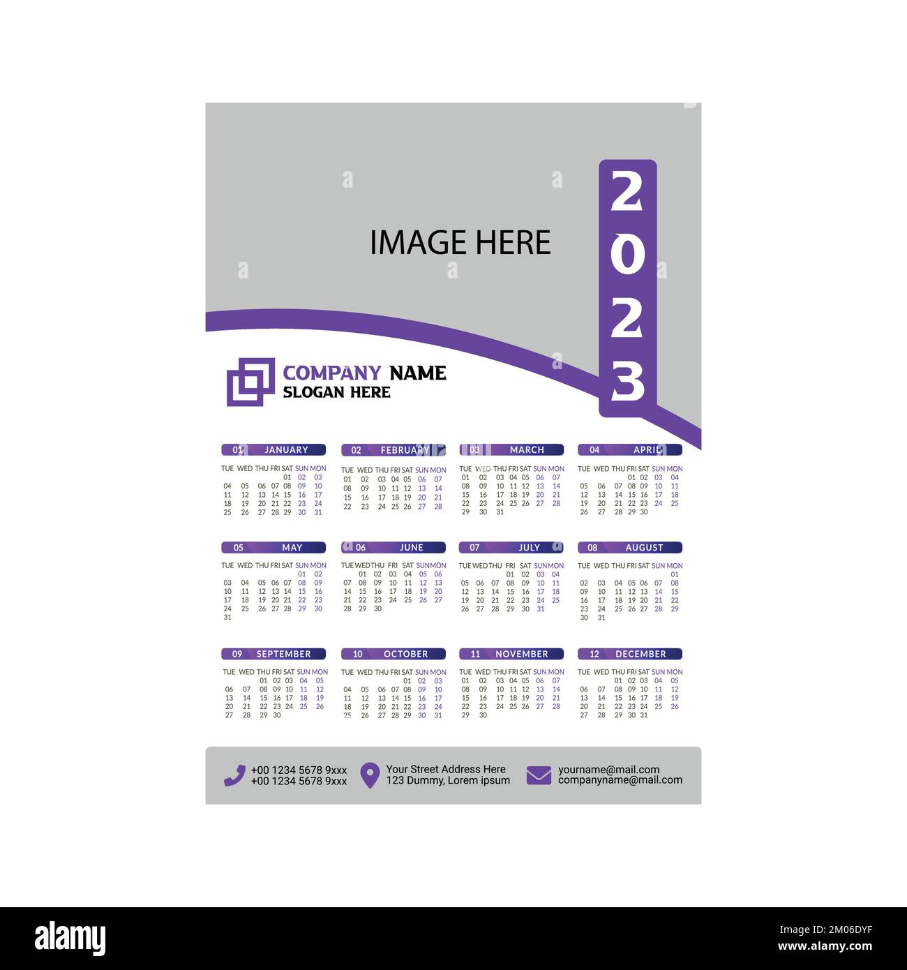 Calendar design for 2023 with two color CMYK print ready and fully Calendar design for 2023 with two color CMYK print ready and fully