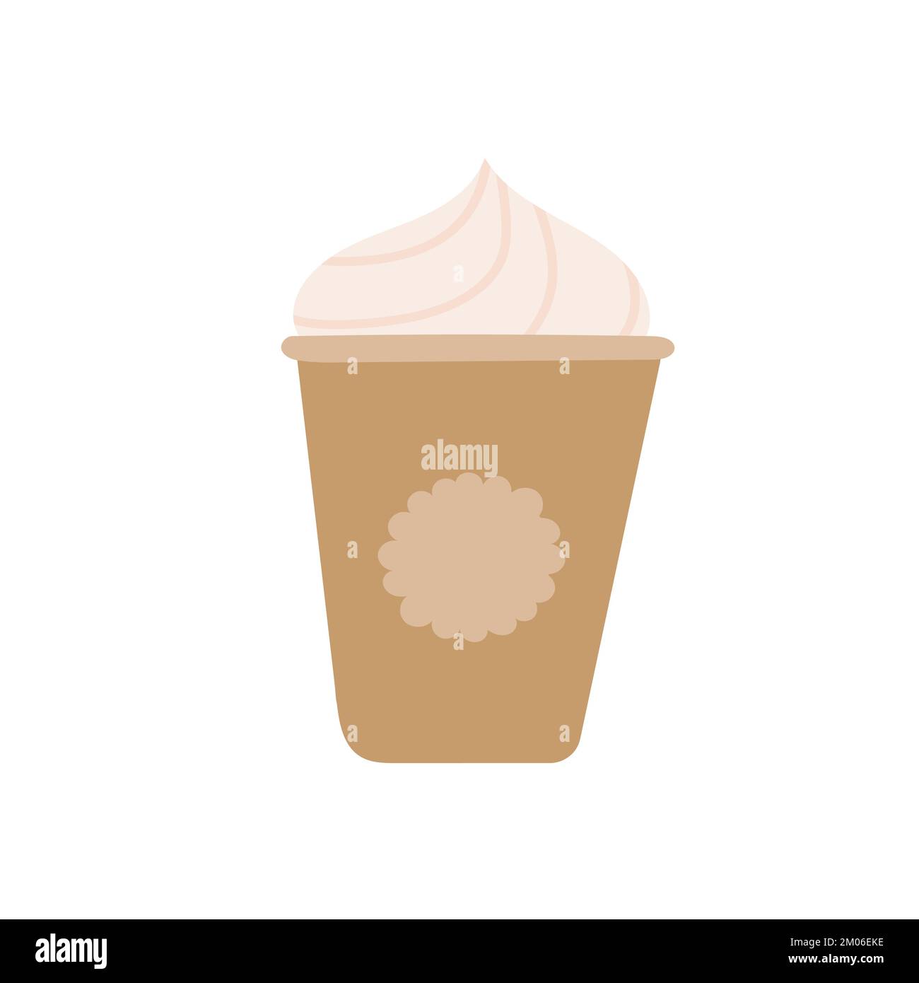Hand drawn illustration of paper cup with ice cream or gelato or frozen yogurt in soft color. Isolated on white background. Stock Vector