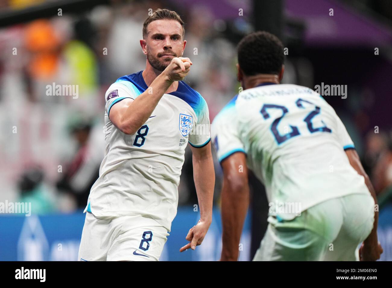 Al Khor, Qatar. 04th Dec, 2022. Jordan Henderson of England celebrates ...