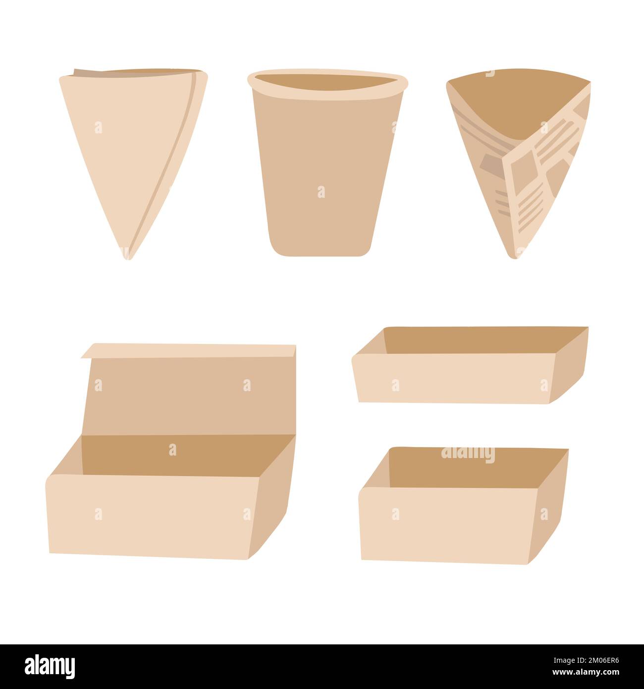 Paper packaging for street food and delivery. Hand drawn icons set ...
