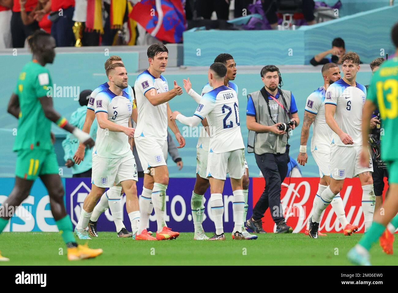 Al Khor, Qatar. 04th Dec, 2022. Declan Rice of England celebrates Harry ...