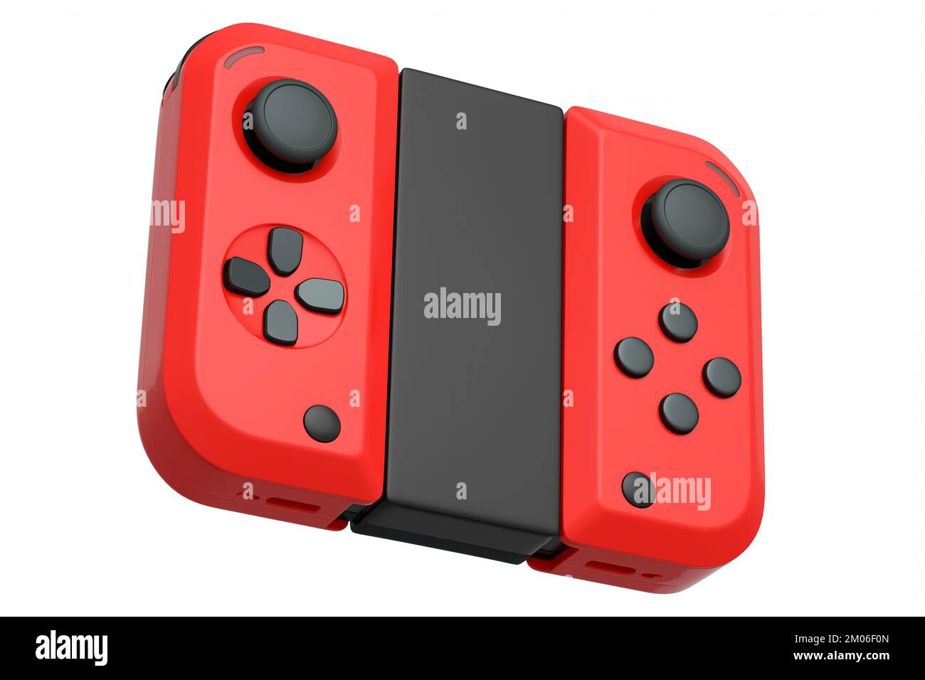 Portable video game controllers attached to touch screen on white