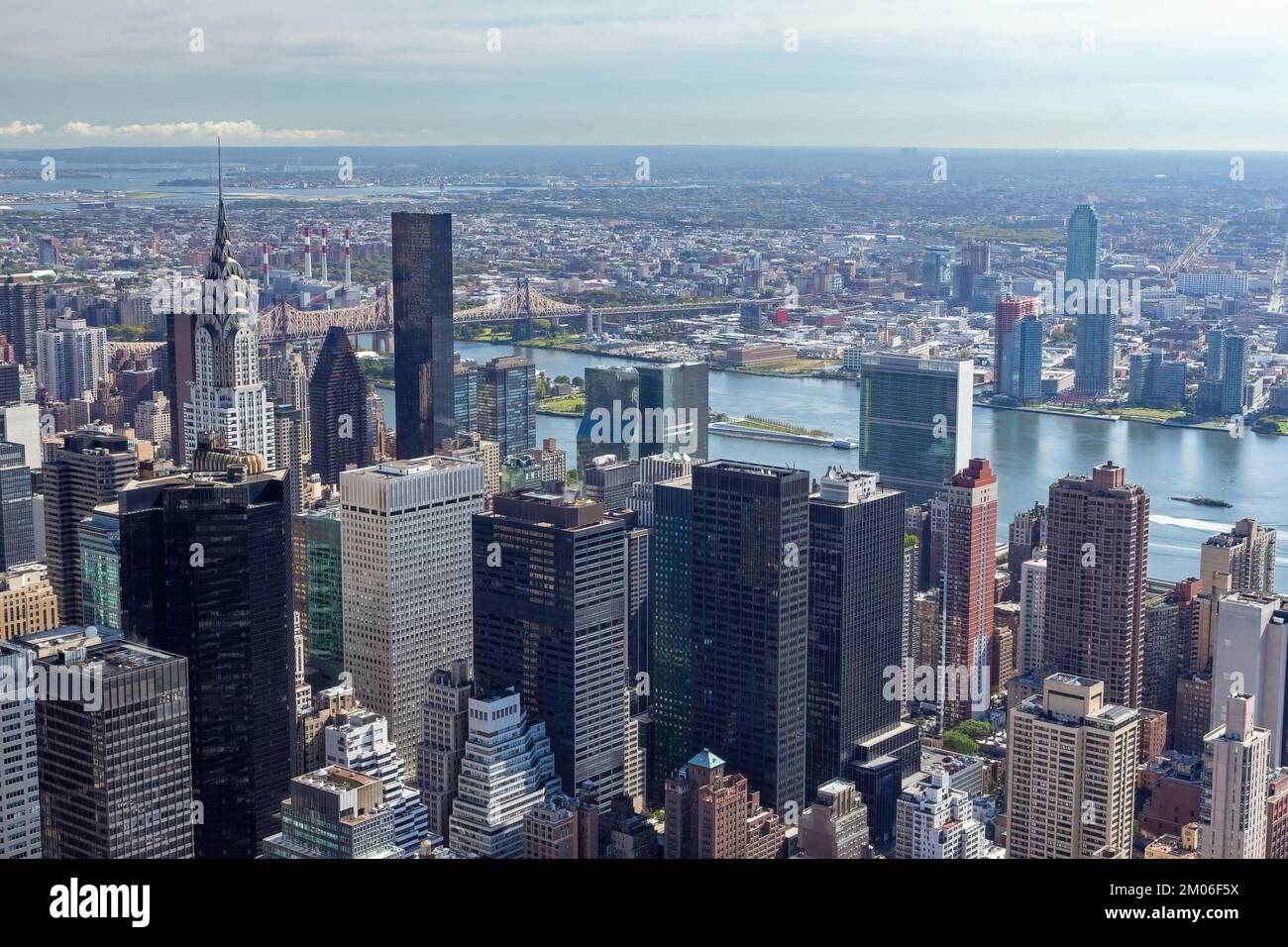 Aerial view of Midtown Manhattan and East River in New York City ...