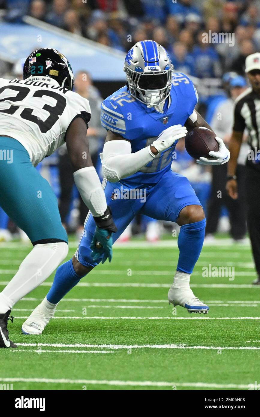 DETROIT, MI - DECEMBER 04: Detroit Lions Running Back (32) D'Andre Swift in  action during the game between Jacksonville Jaguars and Detroit Lions on  December 4, 2022 in Detroit, MI (Photo by
