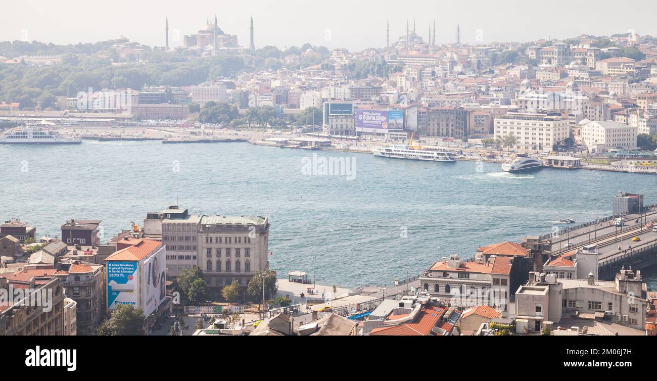 Istanbul, Turkey - July 1, 2016:  Istanbul cityscape with Golden Horn on a summer day Stock Photo