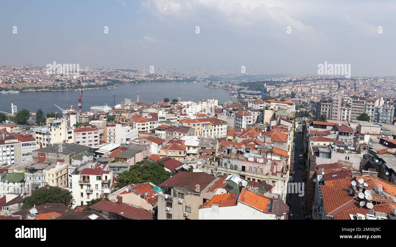 Istanbul, Turkey - July 1, 2016: Cityscape with Golden Horn a major urban waterway and the primary inlet of the Bosphorus, photo taken from the viewpo Stock Photo