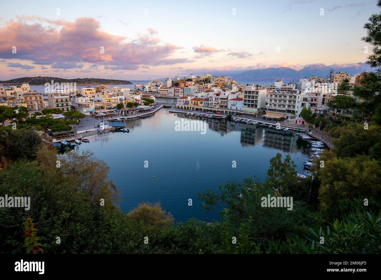 The lake of Agios NIkolaos CIty Crete Greece Stock Photo