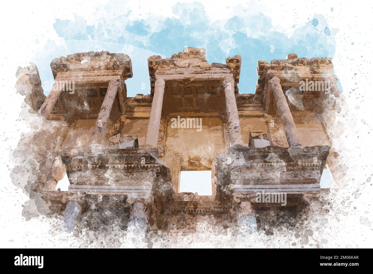 Watercolor illustration of Ephesus ancient city. Watercolor ...