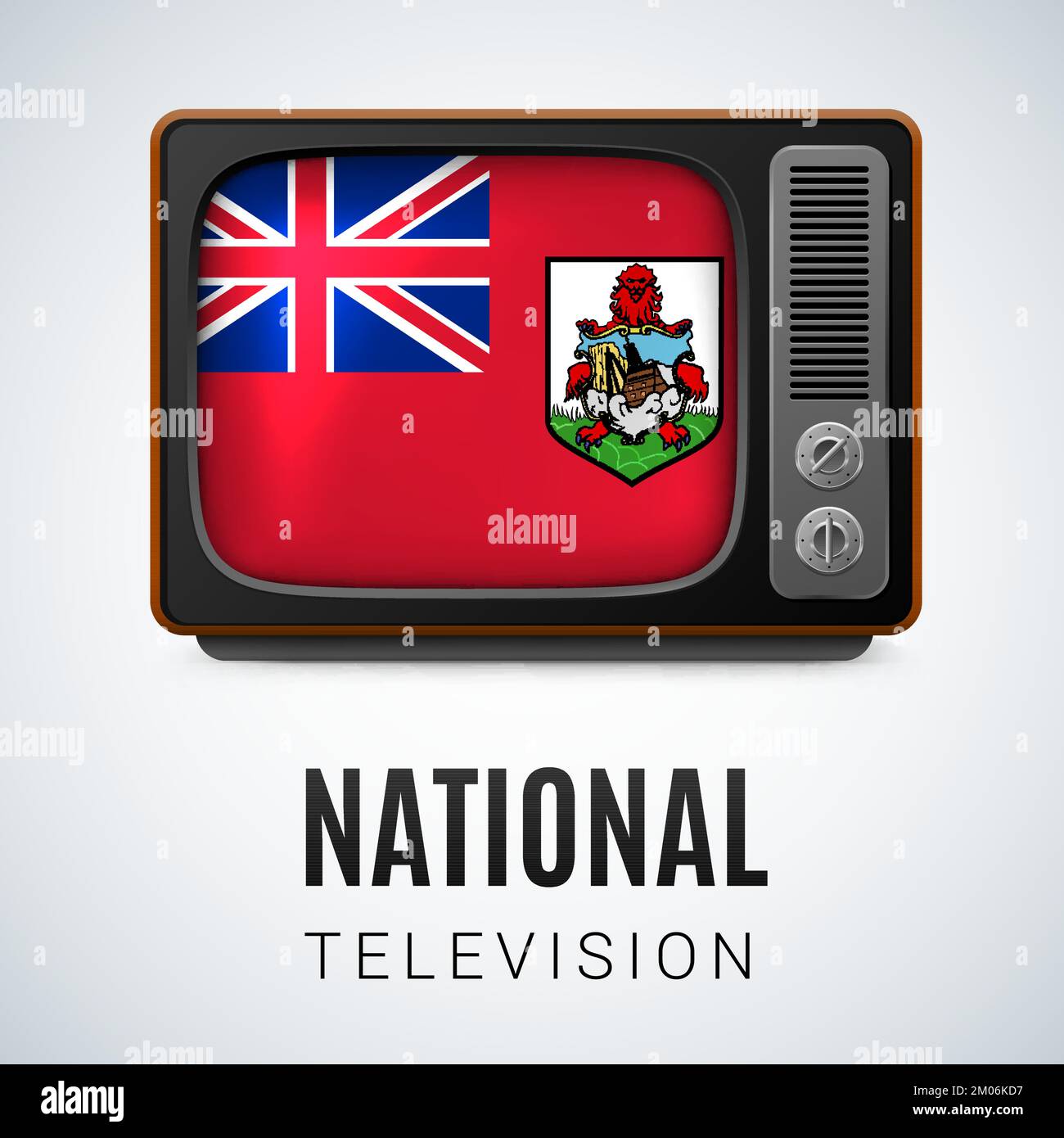 Vintage TV and Flag of Bermuda as Symbol National Television. Tele