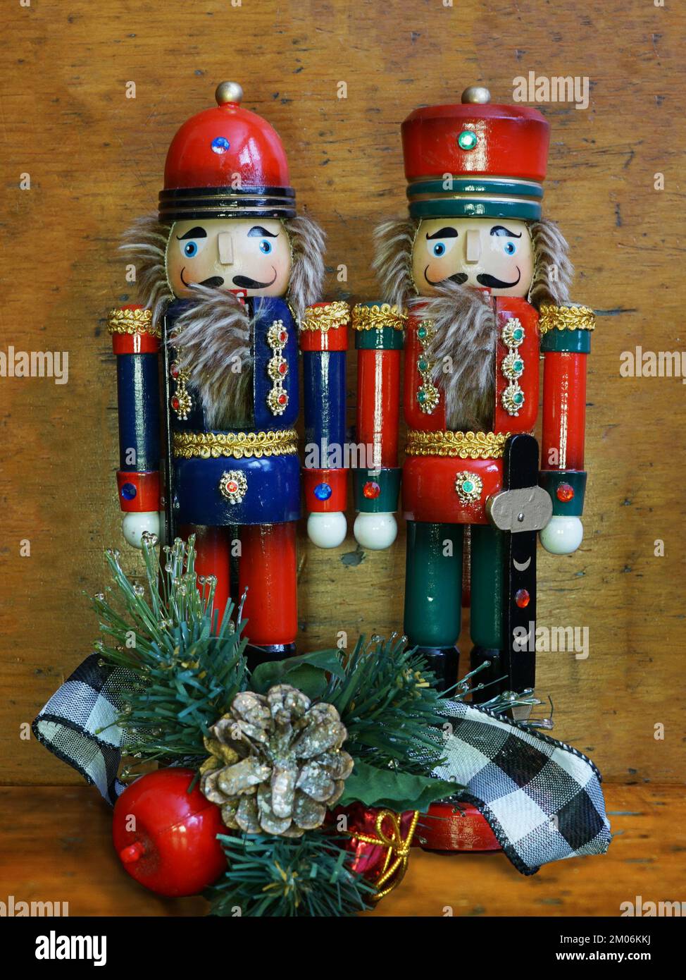 Close up of festive toy soldier nutcrackers for Christmas Holiday
