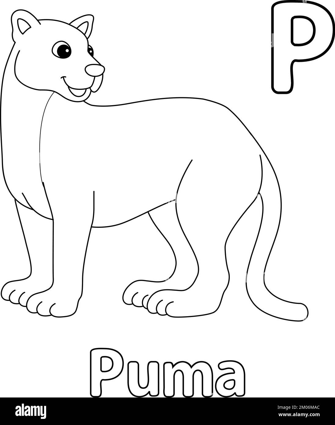 Puma Animal Alphabet ABC Isolated Coloring Page P Stock Vector