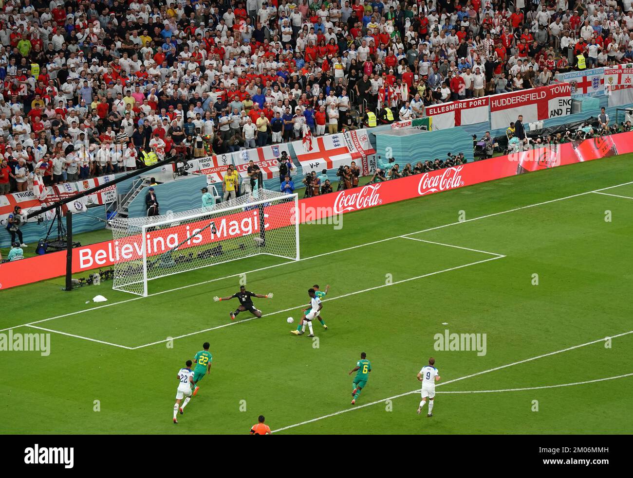England's Bukayo Saka scoring the third goal of the game during the FIFA World Cup Round of Sixteen match at the Al-Bayt Stadium in Al Khor, Qatar. Picture date: Sunday December 4, 2022. Stock Photo