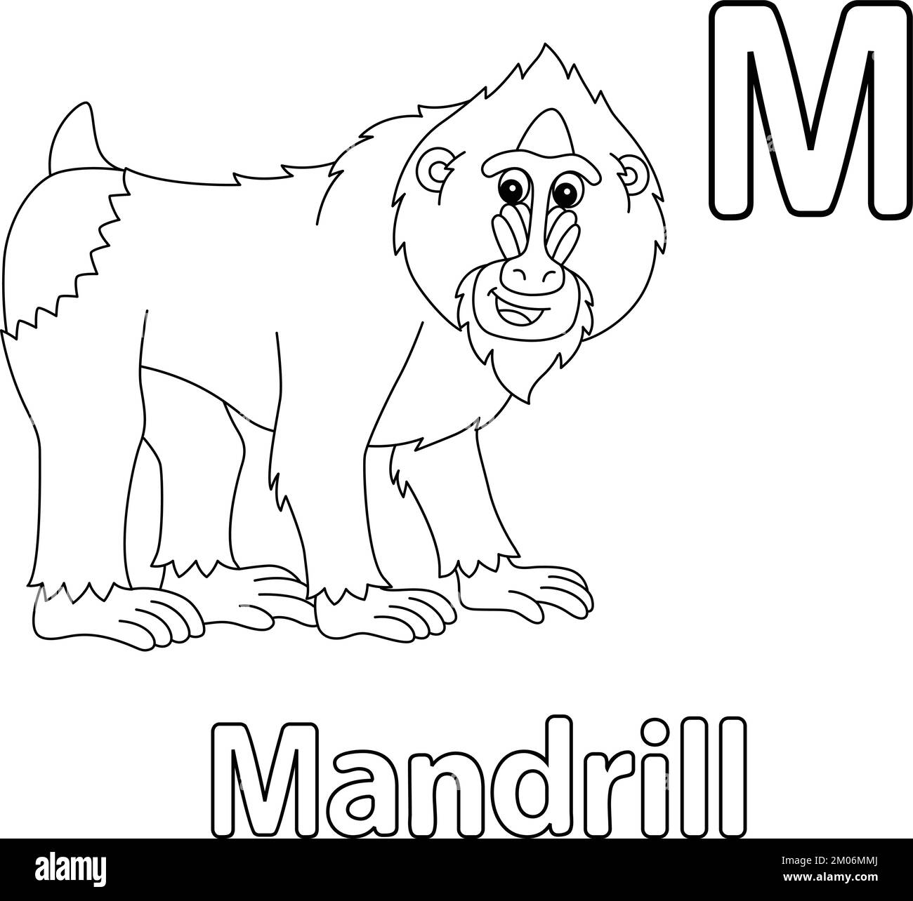 Mandrill Alphabet ABC Isolated Coloring Page M Stock Vector
