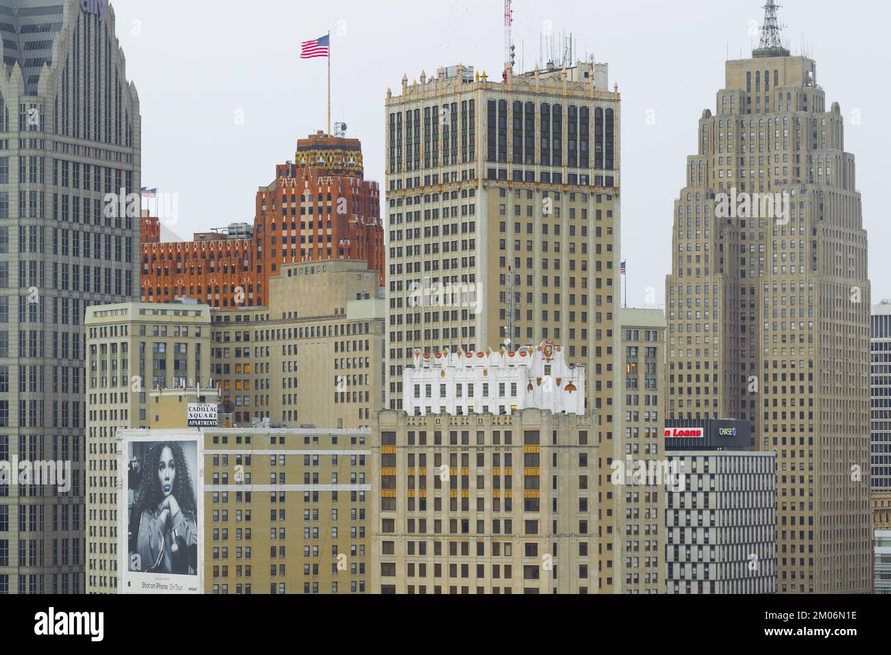 Downtown skyscrapers and the FInancial DIstrict of Detroit in Michigan ...