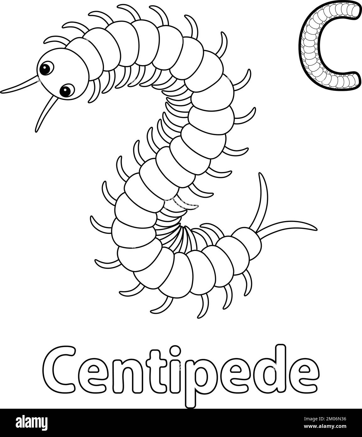 Centipede Animal Alphabet ABC Isolated Coloring C Stock Vector