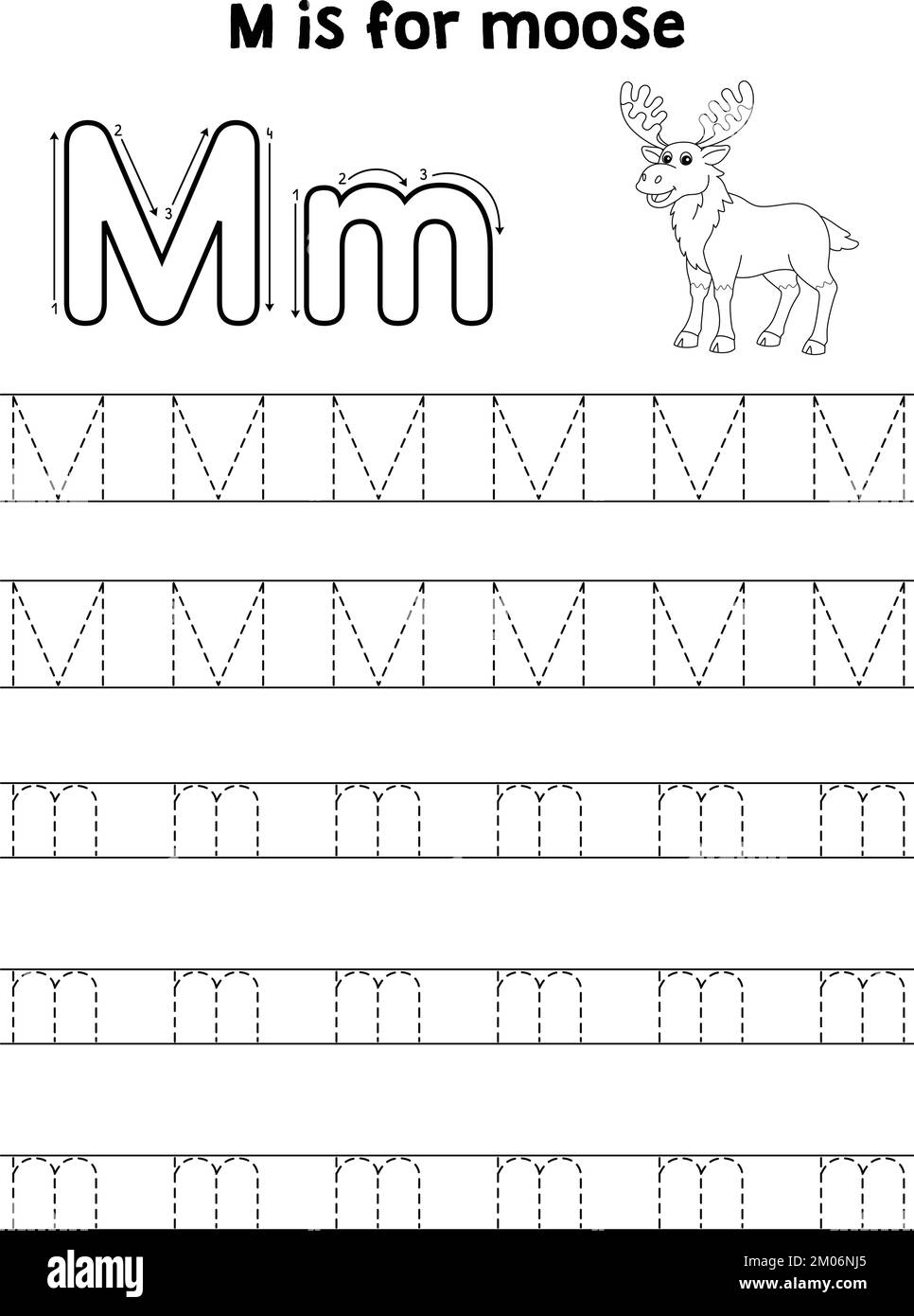Moose Animal Tracing Letter ABC Coloring Page M Stock Vector