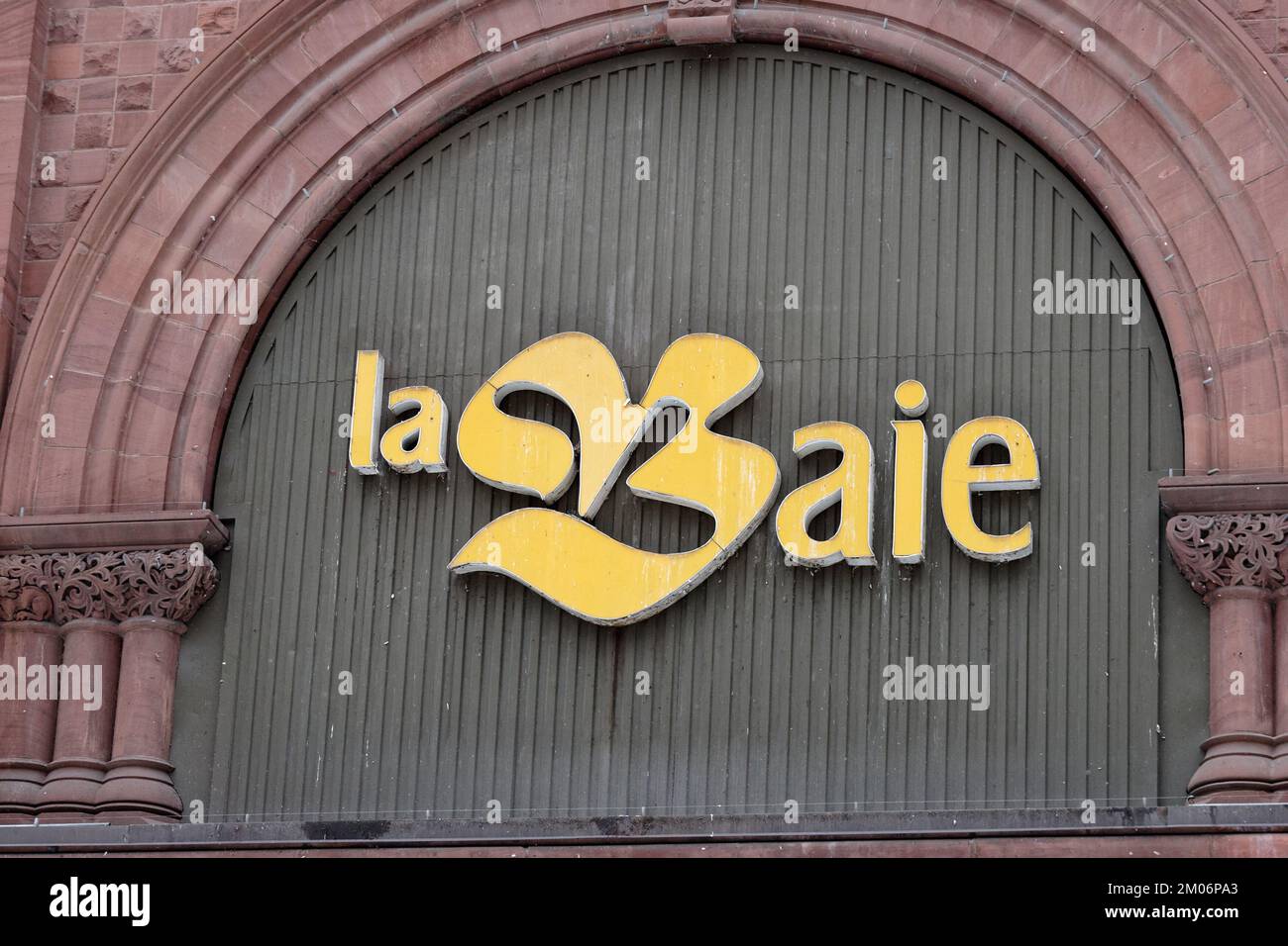 The Bay sign on their downtown Montreal store. Quebec,Canada Stock