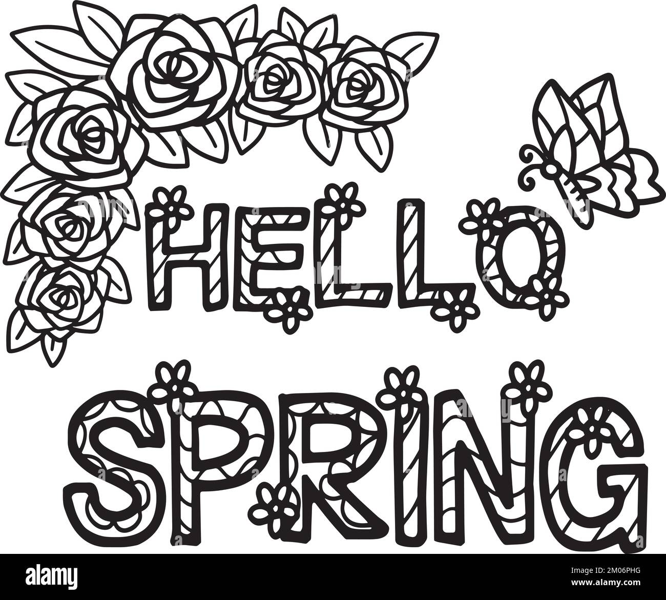 Hello Spring Isolated Coloring - Hello Spring Isolated Coloring Page For Kids 2M06PHG