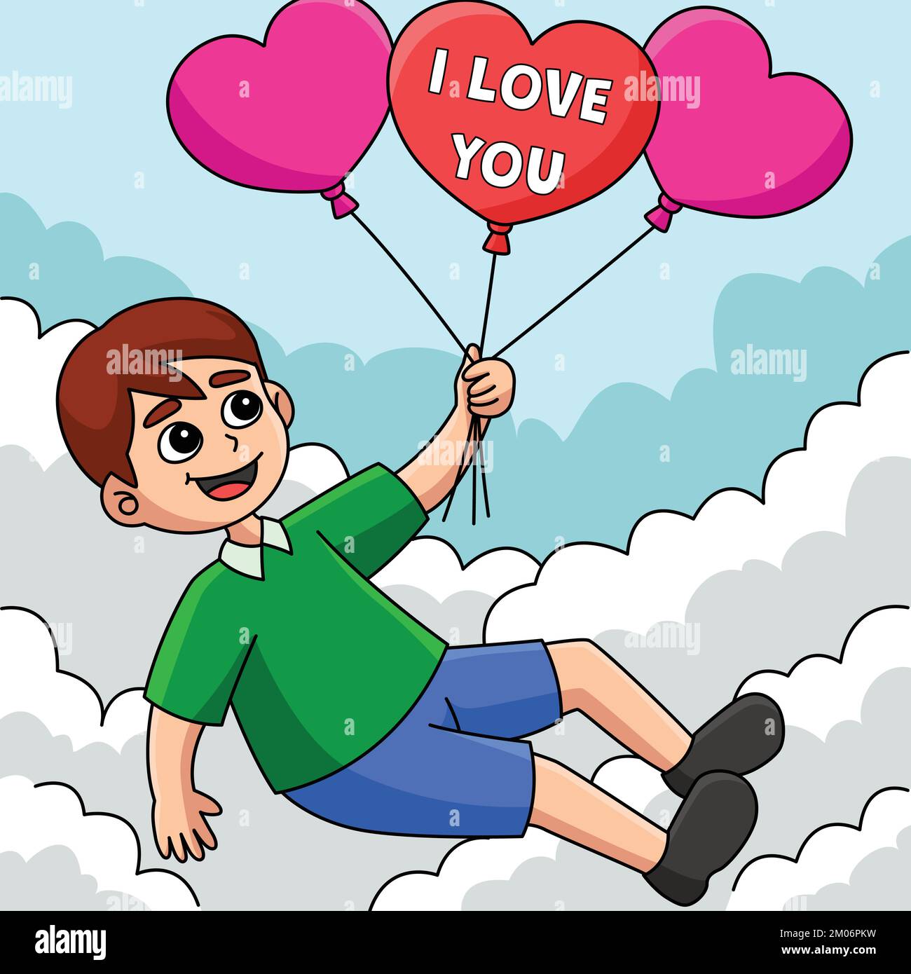 Valentines Day Boy Holding Balloons Colored Stock Vector Image & Art ...