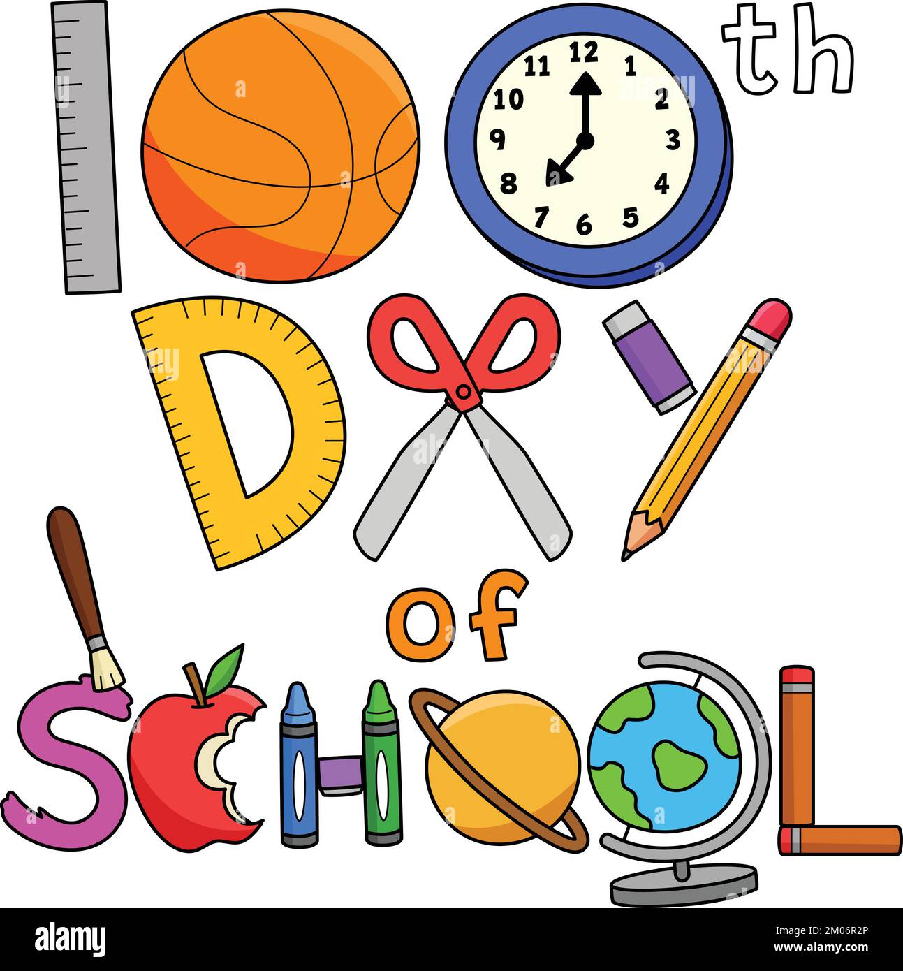 100th Day Of School Art Coloring Cartoon Clipart Stock Vector Image & Art Alamy