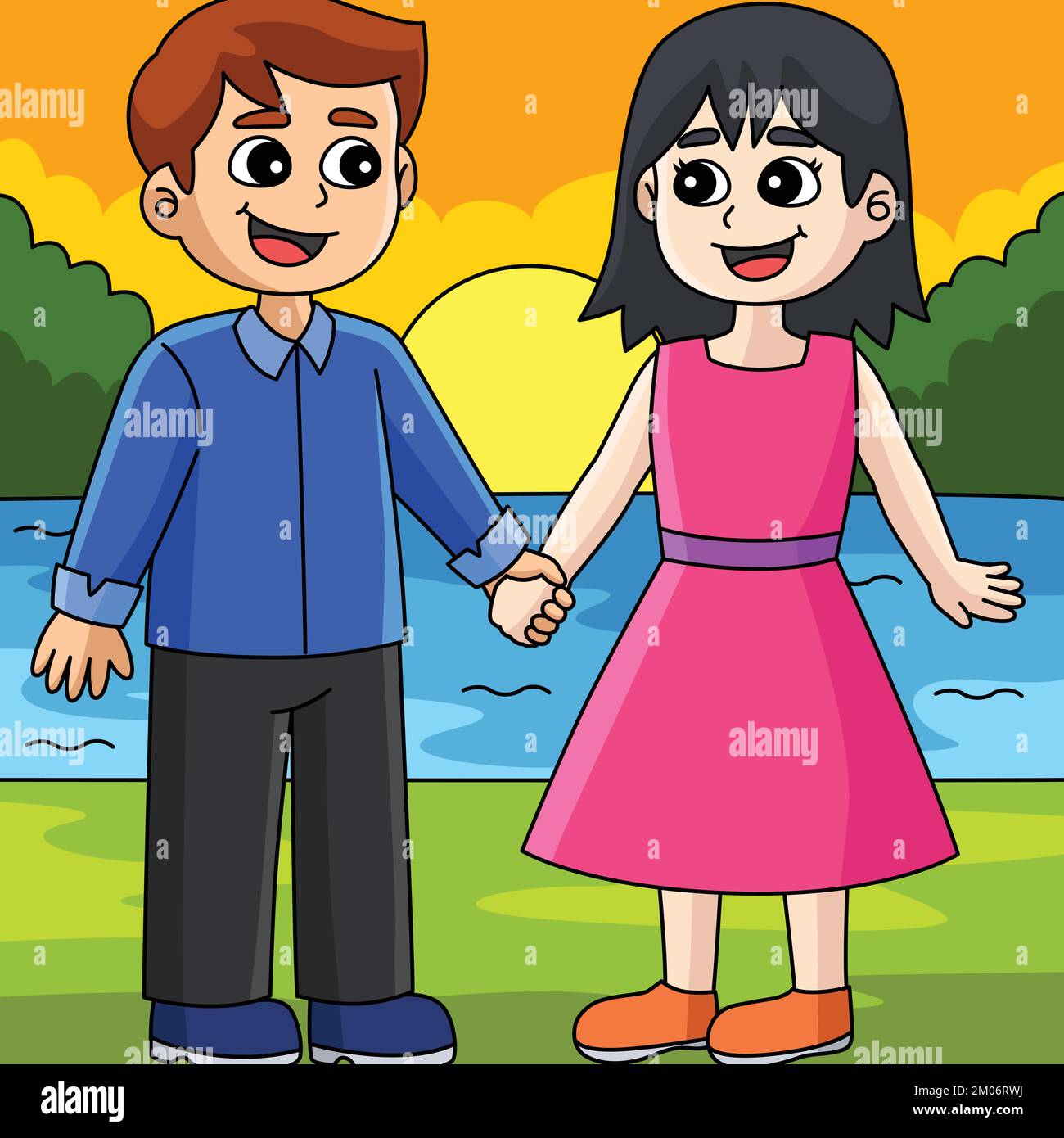 Valentines Day Sweet Couple Colored Cartoon Stock Vector Image & Art ...