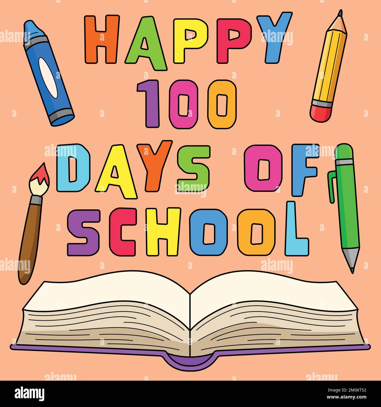 100th Day Of School Text Book Colored Cartoon Stock Vector Image & Art ...