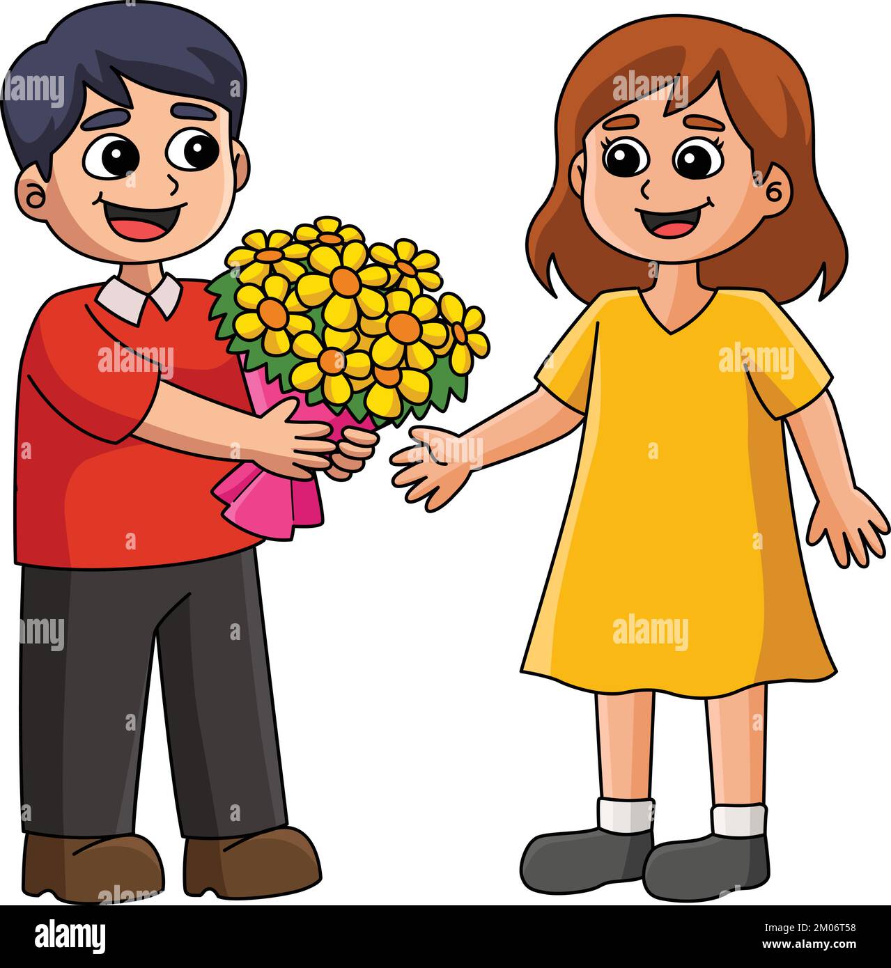 Valentines Day Loving Couple Cartoon Clipart  Stock Vector