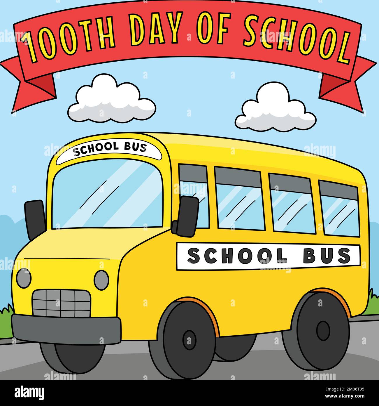 100th Day Of School Bus Colored Cartoon Stock Vector Image & Art Alamy