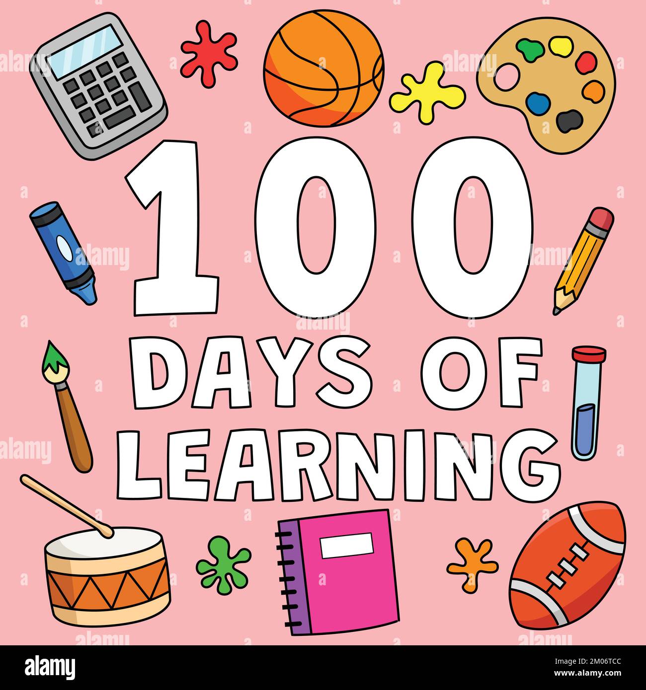 100th Day Of School Learning Colored Cartoon Stock Vector Image & Art