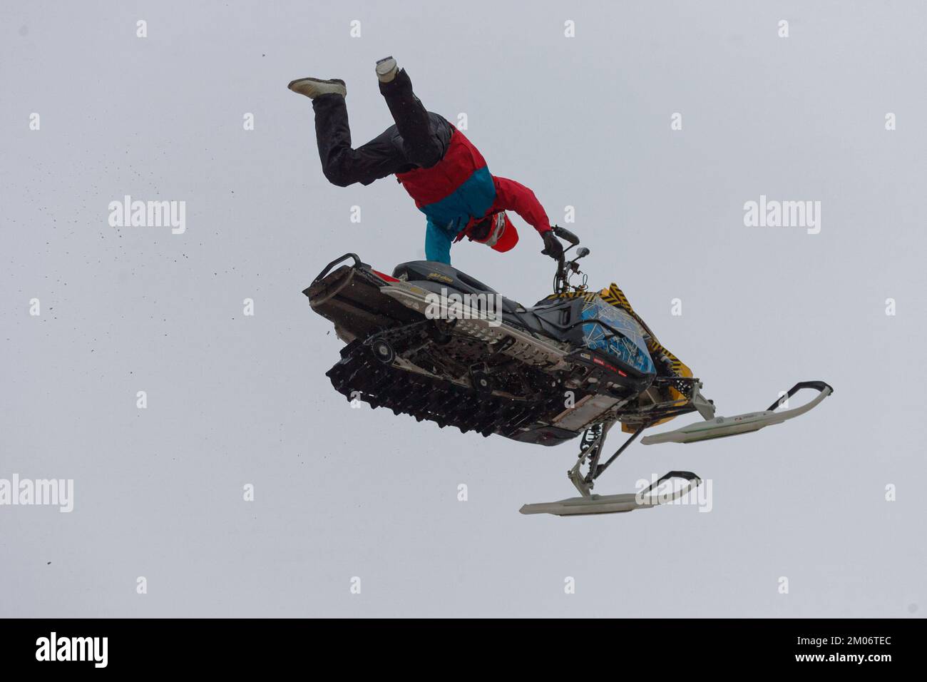 World snowmobiling champions perform aerial tricks in downtown Montreal