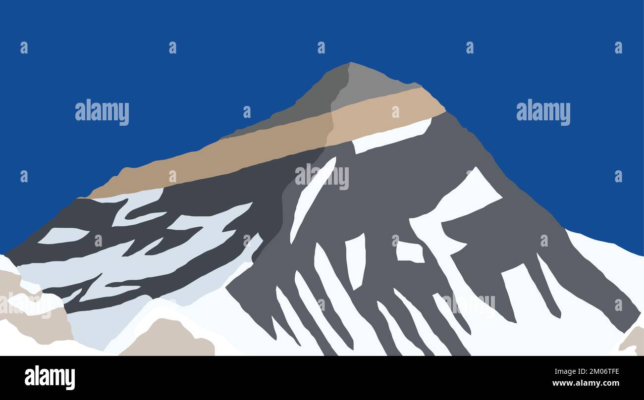 mount Everest from Nepal side as seen from gokyo, vector illustration, Mt Everest 8,848 m, Khumbu valley, Sagarmatha national park, Nepal Himalaya mou Stock Vector