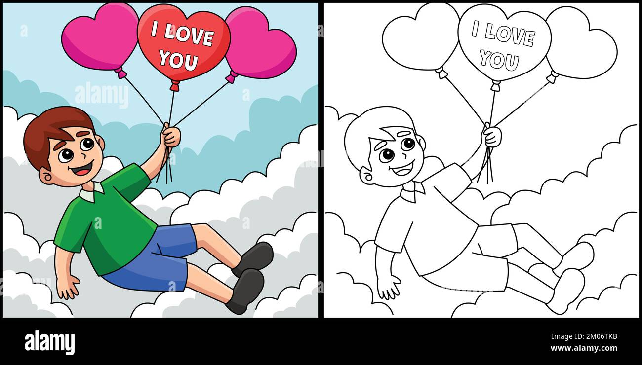 Valentines Day Boy Holding Balloons Illustration Stock Vector Image ...