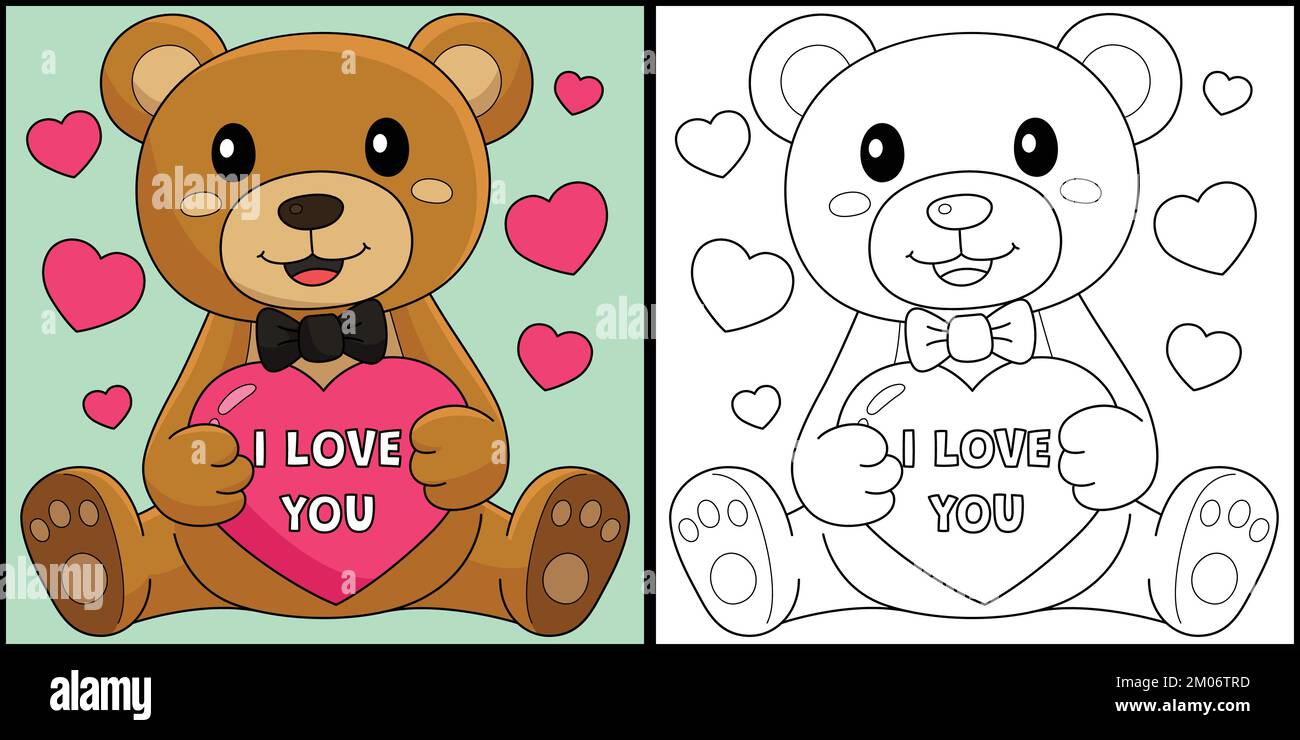 Valentines Day Teddy Bear Coloring Illustration