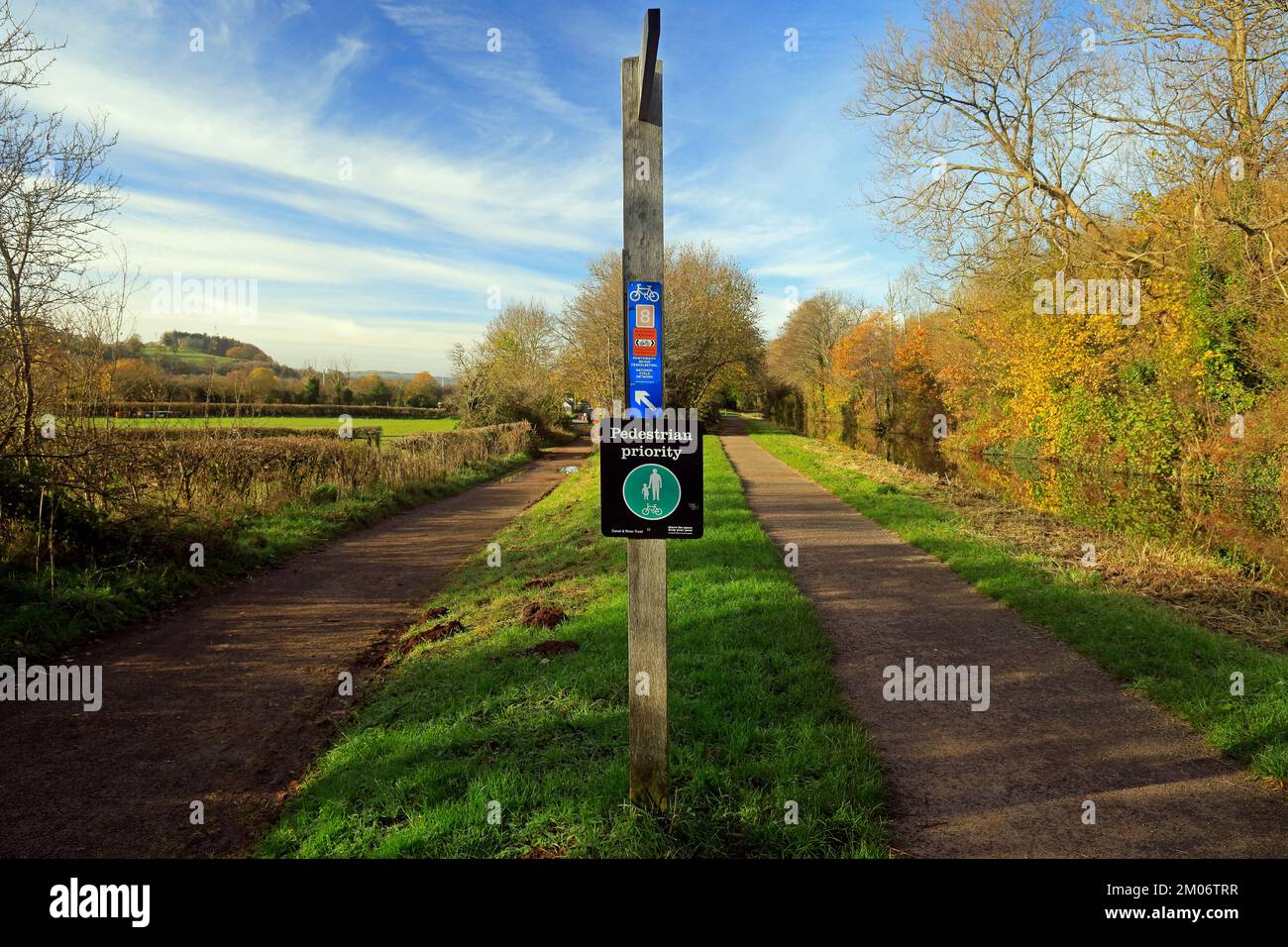 Signpost and Pedestrian priority sign, Canal & River Trust, Brecon