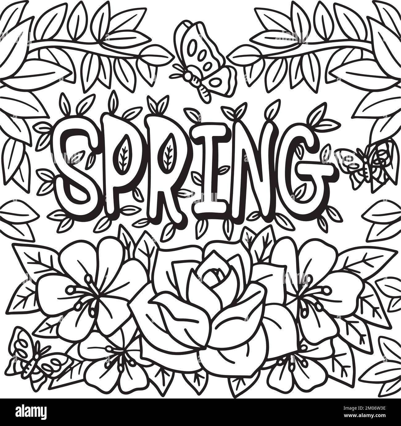 Spring Butterfly Flower Coloring Page for Kids Stock Vector Image & Art ...