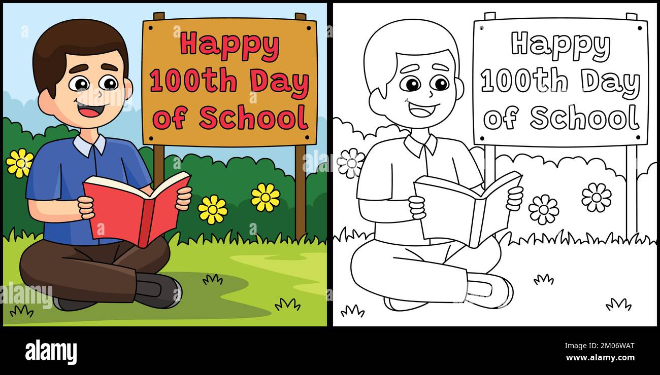 100th Day Of School Student with Book Illustration Stock Vector Image ...
