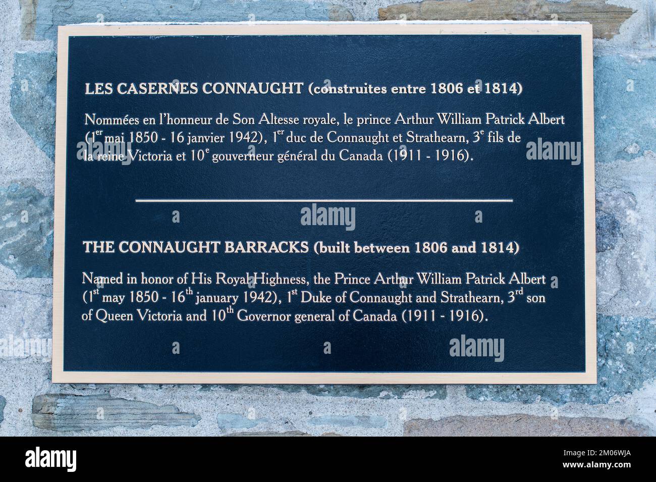 Connaught Barracks plaque in Quebec City Stock Photo