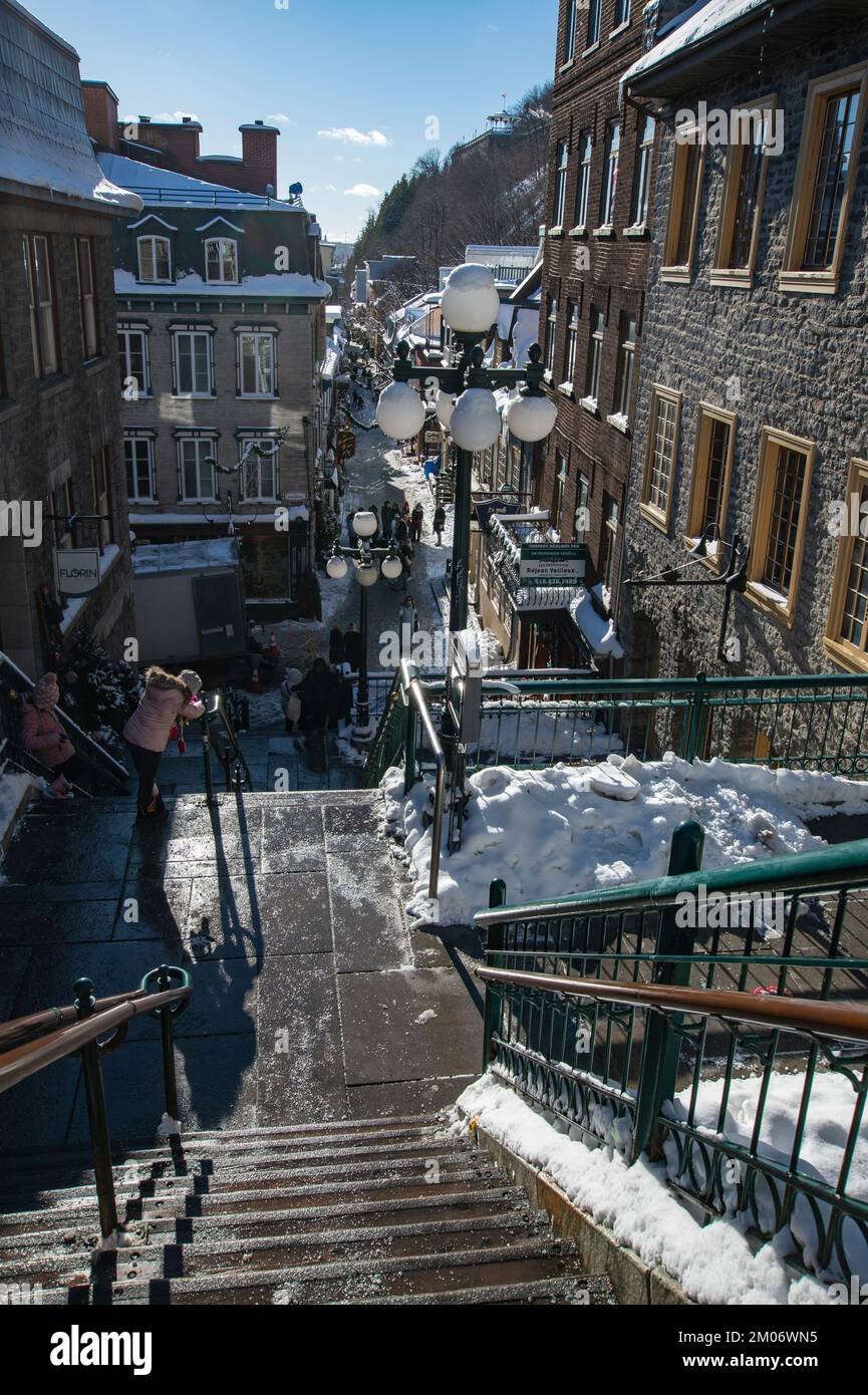 Breakneck Stairs in Le Petit Champlain in Quebec City Stock Photo
