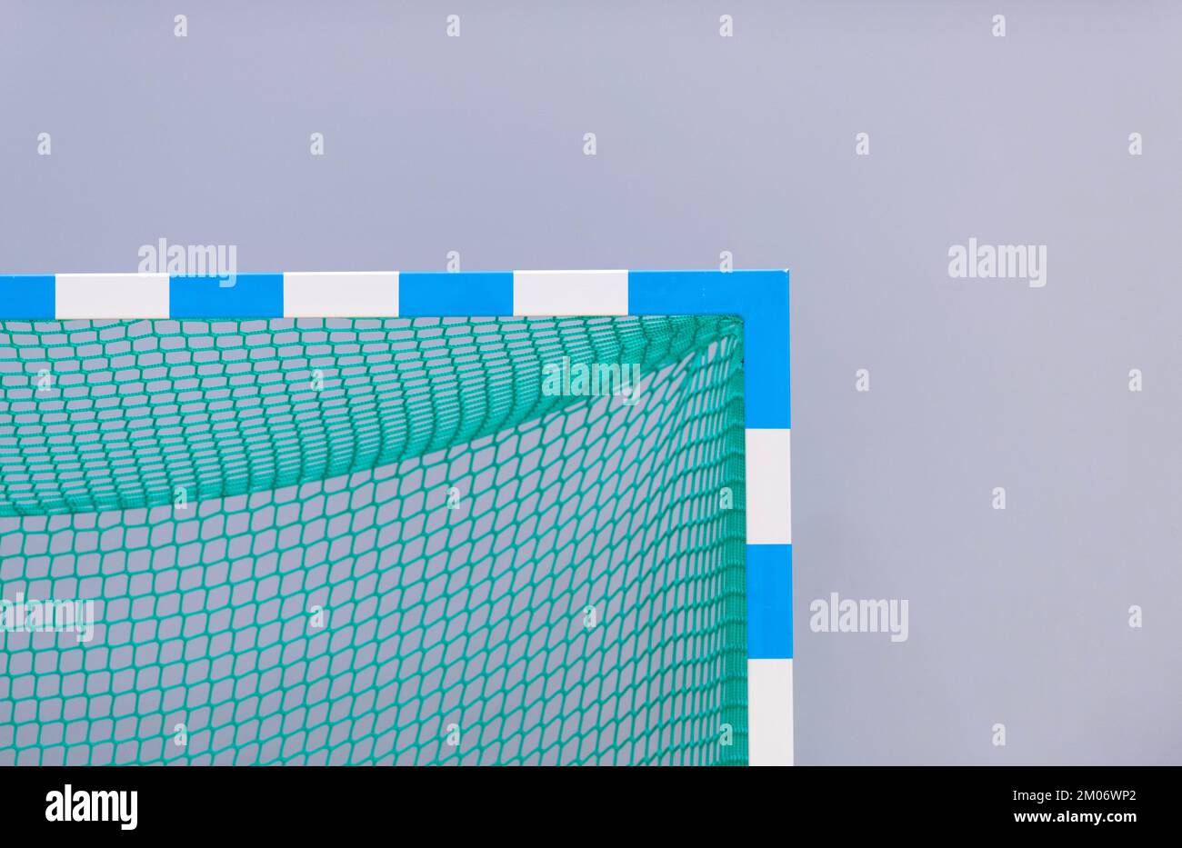 Gate for futsal or handball in gym. Detail of gate frame and net ...
