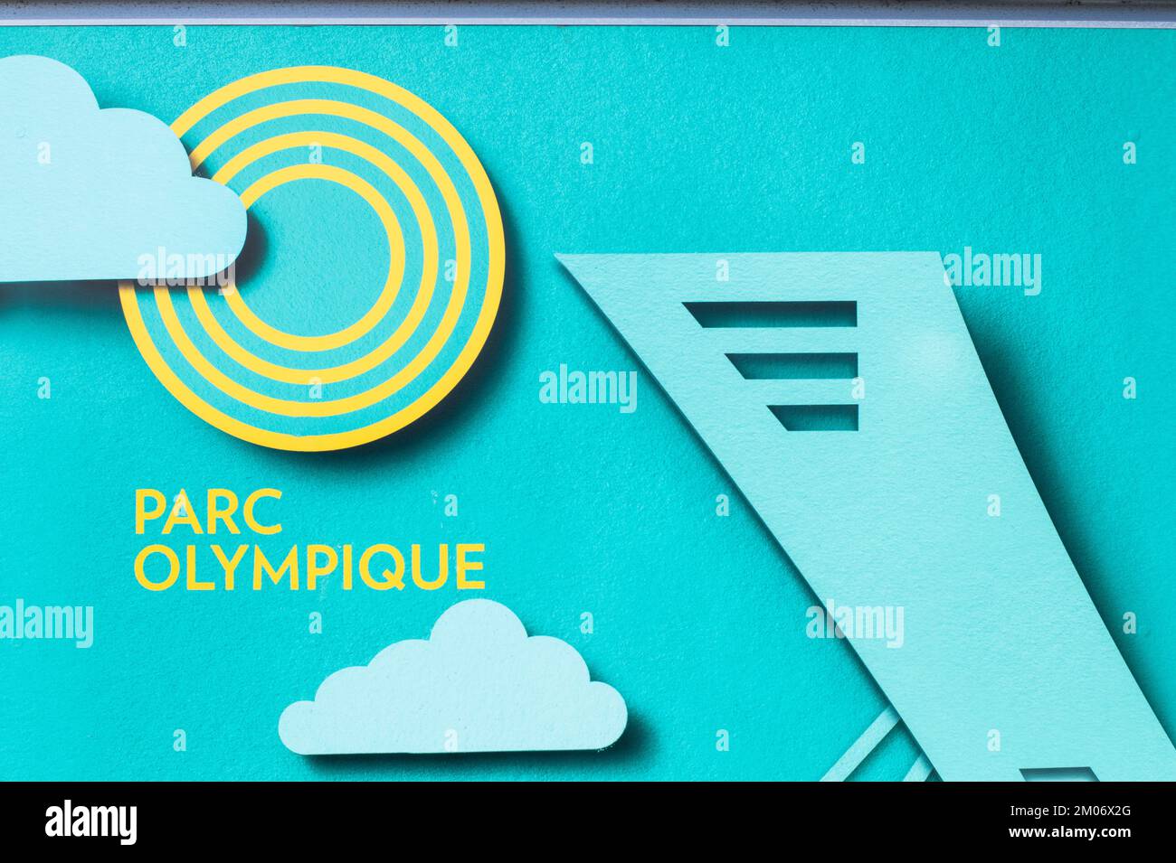 Parc Olympique sign in Montreal, Quebec, Canada Stock Photo