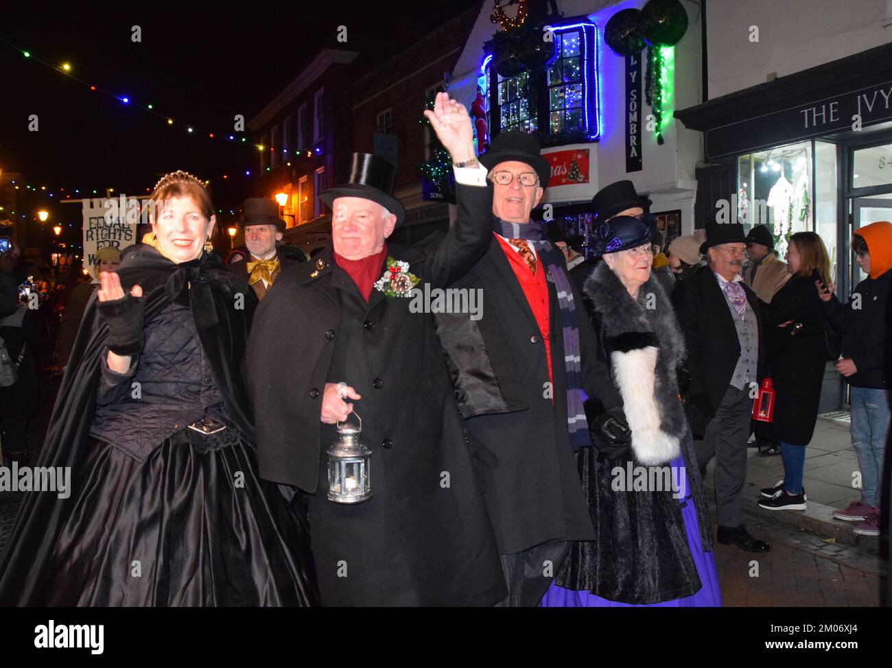 Rochester stepped back to Victorian era to celebrate the author Charles Dickens with the city’s Dickensian Christmas Festival. Many famous characters Stock Photo