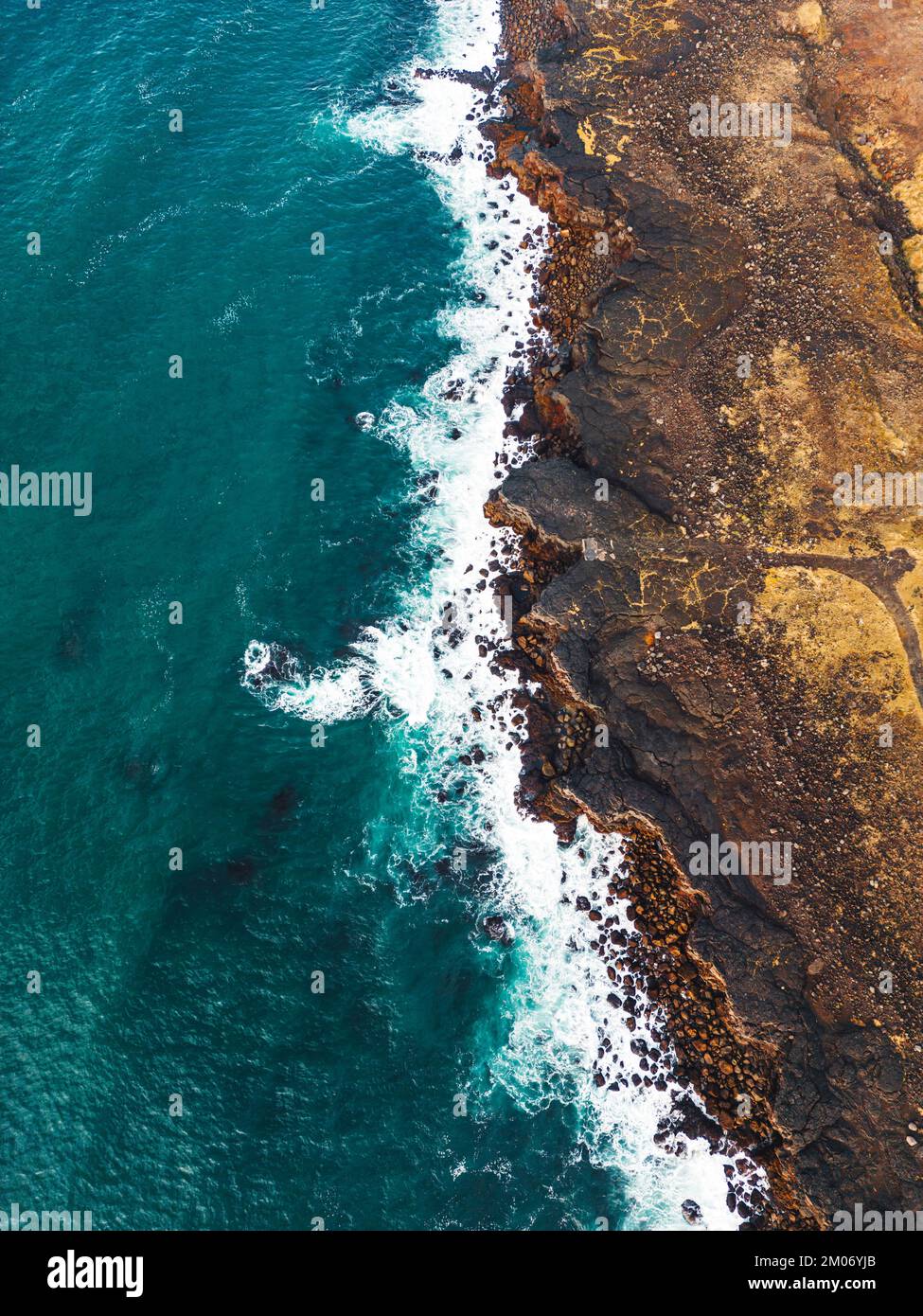 Vertical view of rocky Iceland south shore  Stock Photo