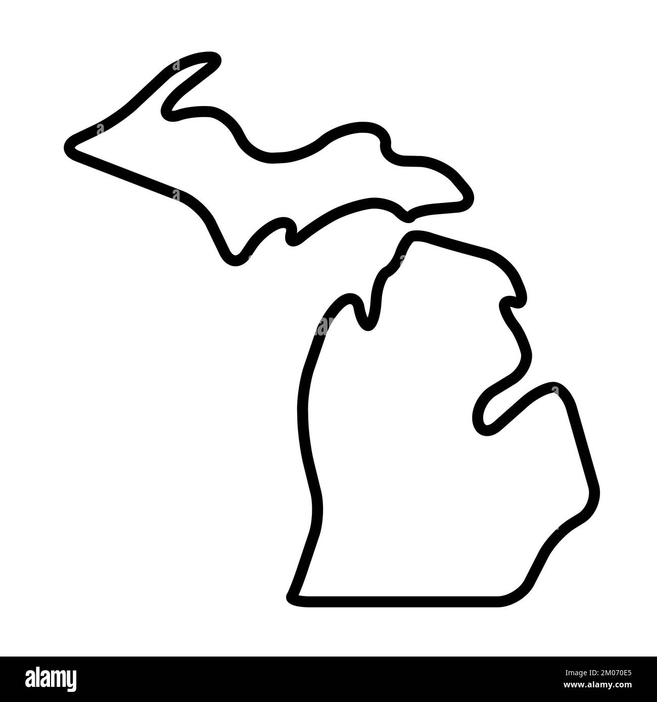 Michigan state of United States of America, USA. Simplified thick black outline map with rounded corners. Simple flat vector illustration Stock Vector