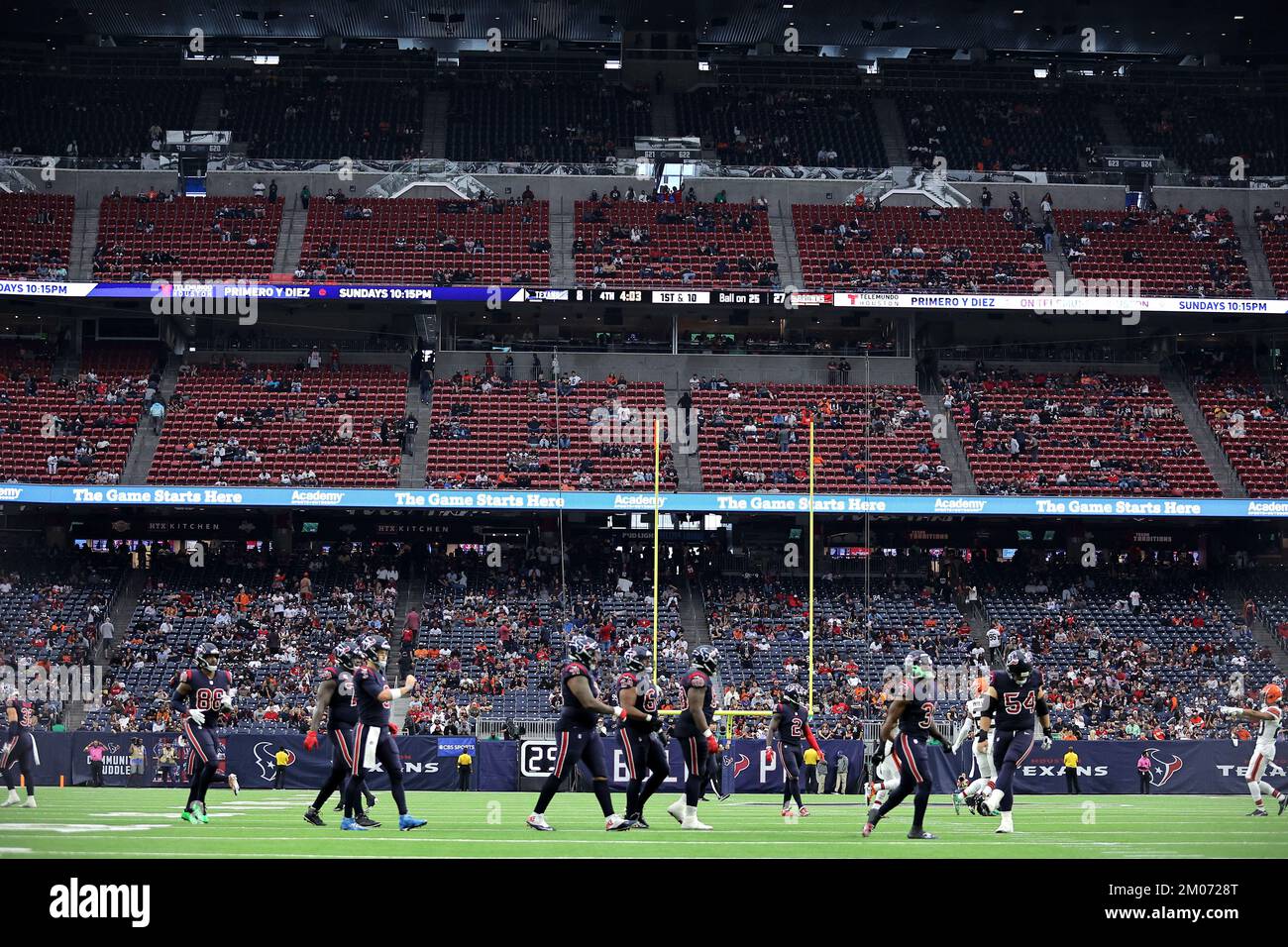 NRG stadium in a general view from midfield of the upper level during an NFL  Football game between the Philadelphia Eagles and the Houston Texans on  Thursday, November 3, 2022, in Houston. (