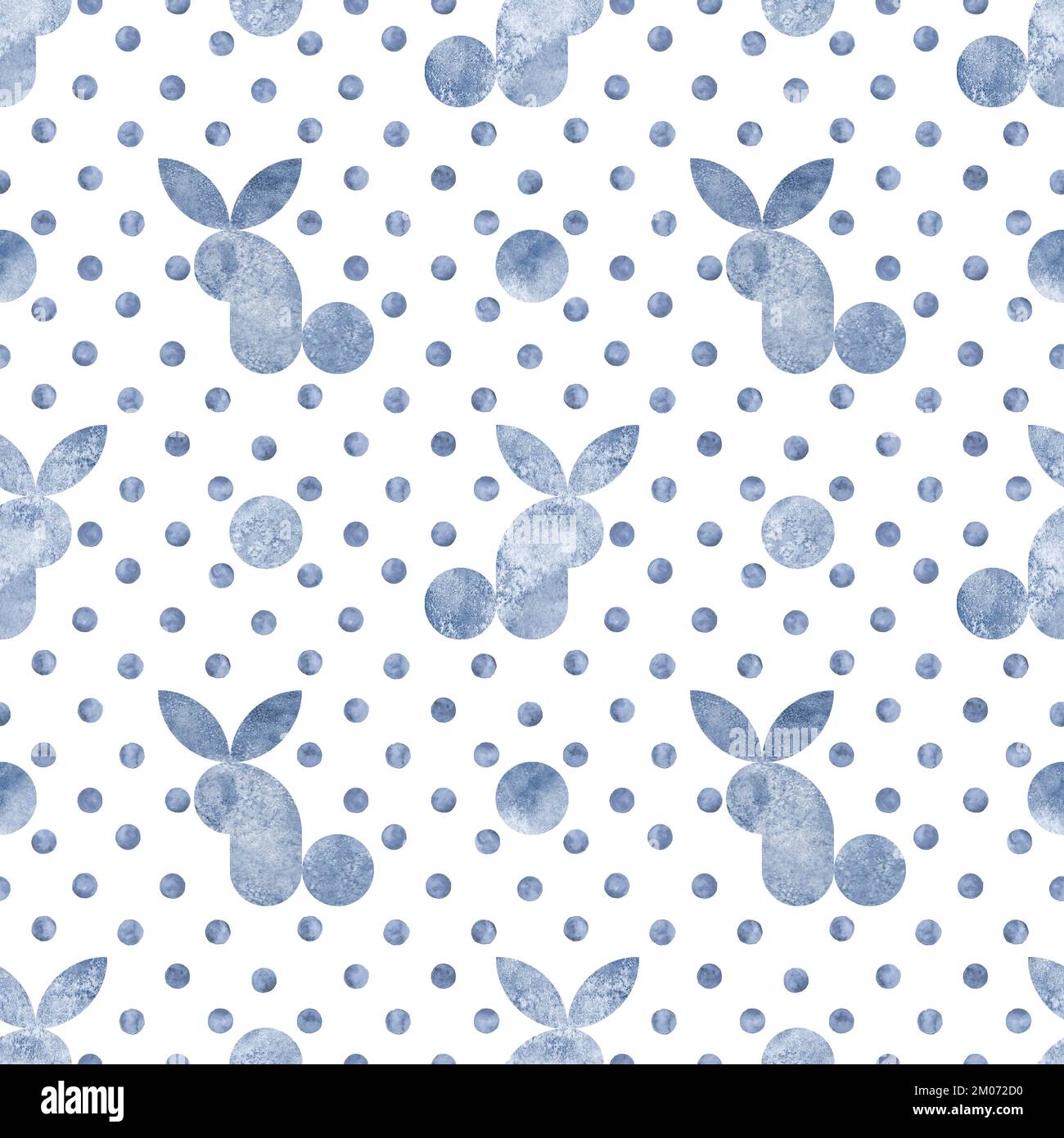 Watercolor navy blue rabbit silhouette seamless pattern on white ...
